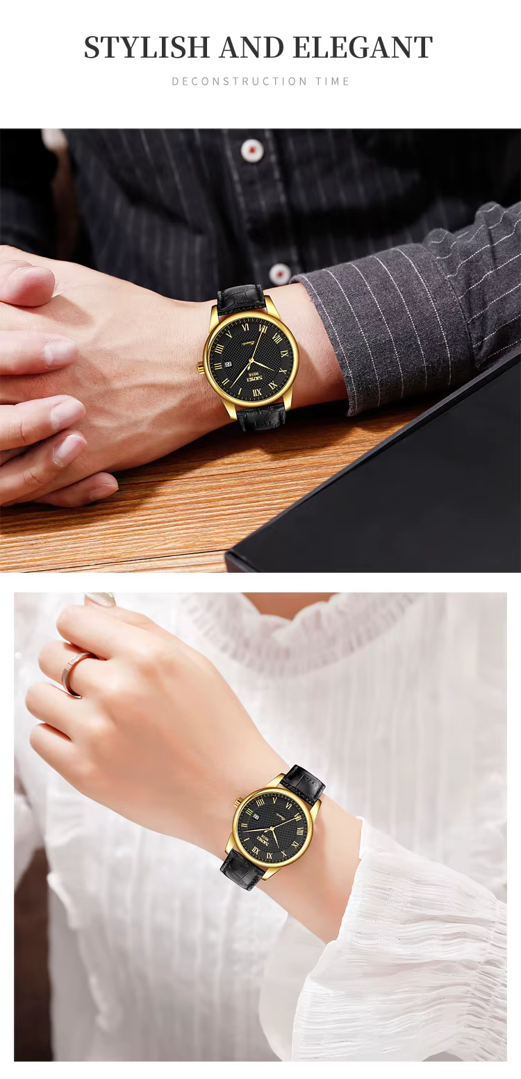 Luminous Couple Leather Watch With Date